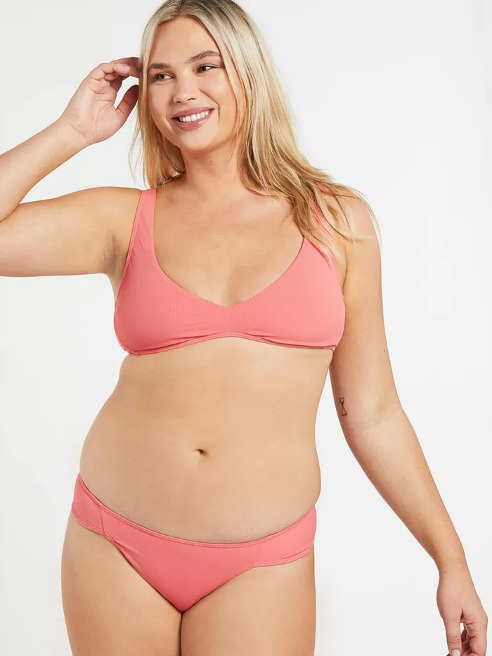 Womens EcoTrue Swim Volcom Simply Rib Cheeky Bottom 8211 Reef Pink