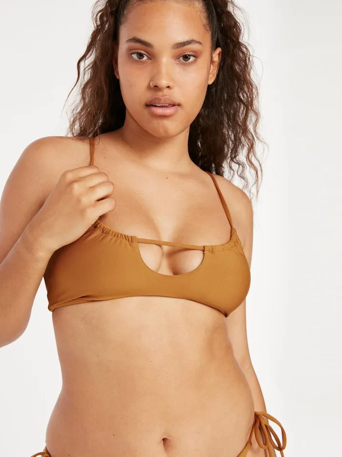 Womens EcoTrue Swim Volcom Simply Seamless Scoop Bikini Top 8211 Bronze