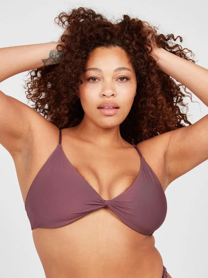 Womens EcoTrue Swim Volcom Simply Seamless V Neck Bikini Top 8211 Eggplant