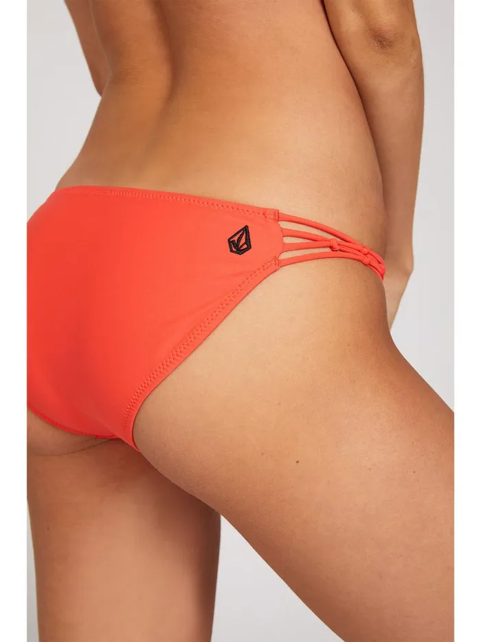 Womens EcoTrue Swim Volcom Simply Solid Full Bikini Bottom 8211 Electric Coral