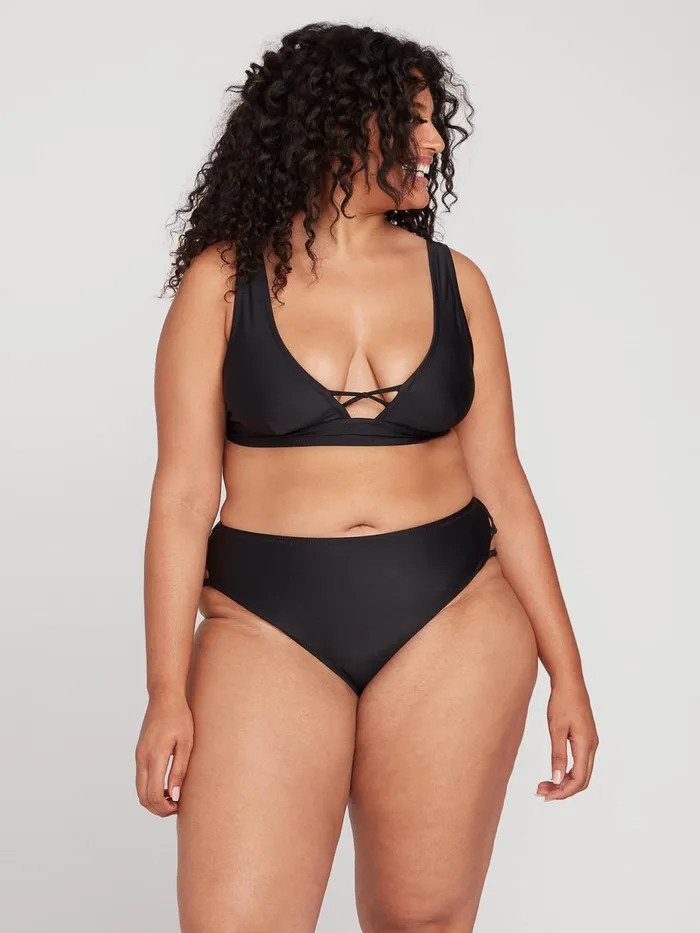 Womens EcoTrue Swim Volcom Simply Solid Retro Bikini Bottom Plus Size 8211 Black
