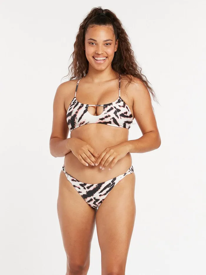 Womens EcoTrue Swim Volcom Tie Of The Tiger Scoop Bikini Top 8211 White Combo