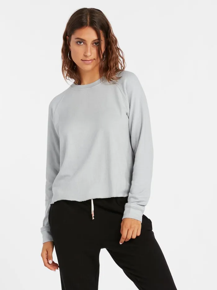 Womens Hoodies and Sweatshirts Volcom Lived In Lounge Crew 8211 Daze Grey