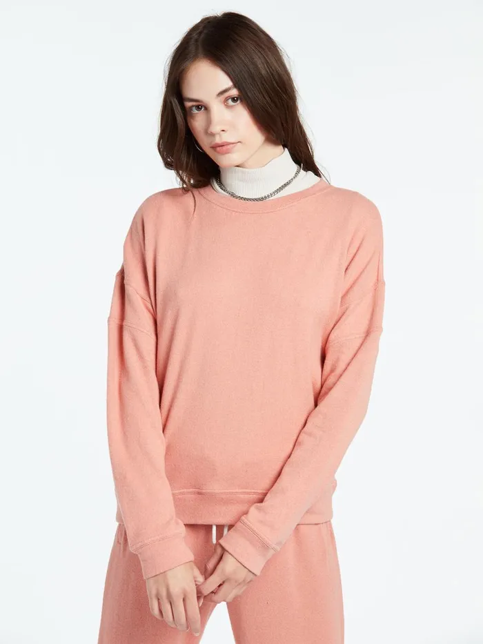 Womens Hoodies and Sweatshirts Volcom Lived In Lounge Crew 8211 Light Mauve