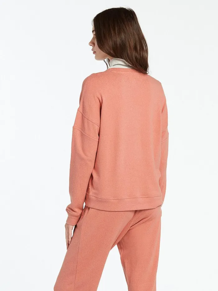 Womens Hoodies and Sweatshirts Volcom Lived In Lounge Crew 8211 Light Mauve