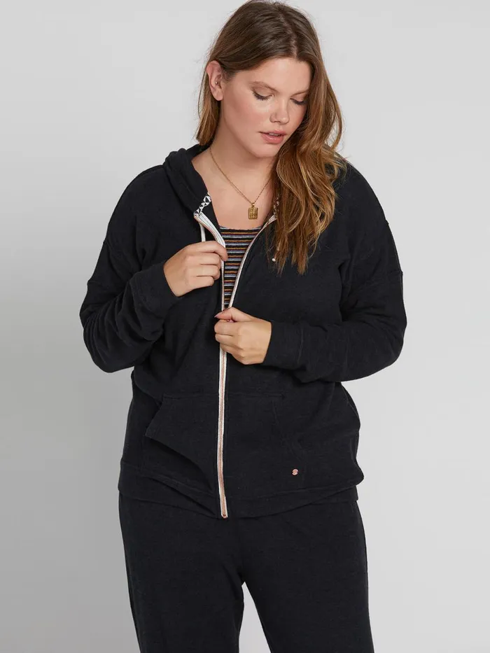 Womens Hoodies and Sweatshirts Volcom Lived In Lounge Plus Size Zip Up 8211 Black