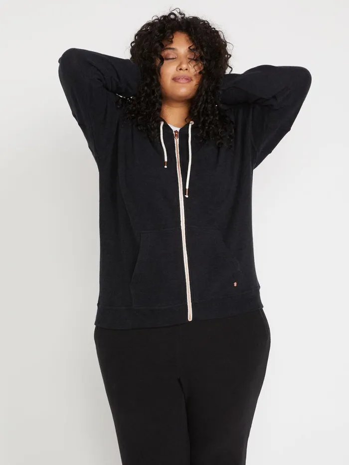 Womens Hoodies and Sweatshirts Volcom Lived In Lounge Plus Size Zip Up 8211 Black