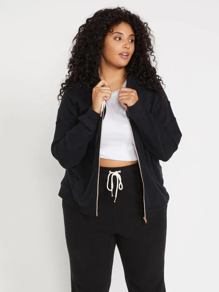 Womens Hoodies and Sweatshirts Volcom Lived In Lounge Plus Size Zip Up 8211 Black