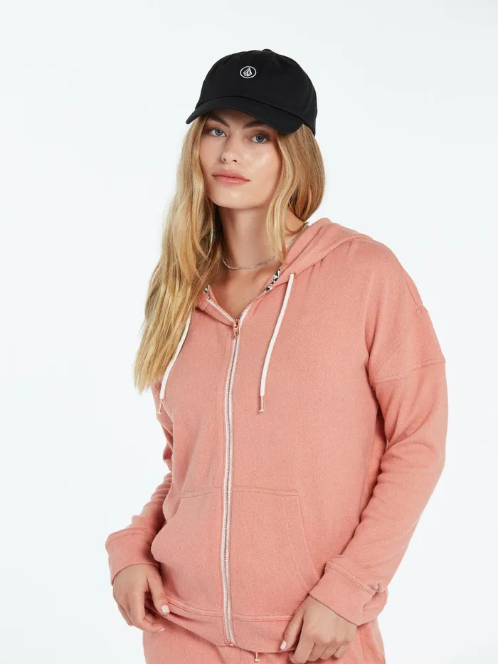 Womens Hoodies and Sweatshirts Volcom Lived In Lounge Zip Fleece 8211 Light Mauve
