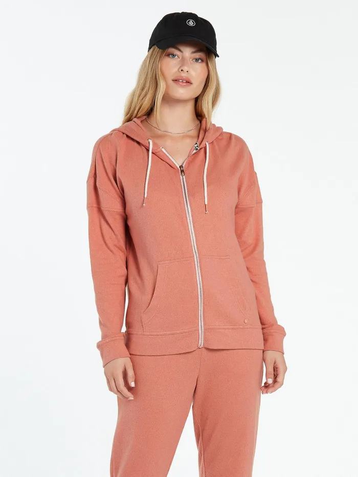 Womens Hoodies and Sweatshirts Volcom Lived In Lounge Zip Fleece 8211 Light Mauve