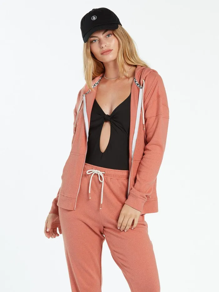 Womens Hoodies and Sweatshirts Volcom Lived In Lounge Zip Fleece 8211 Light Mauve