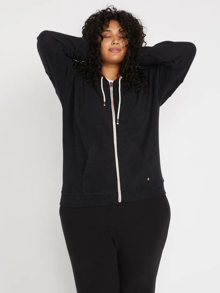 Womens Hoodies and Sweatshirts Volcom Lived In Lounge Zip Fleece Plus Size 8211 Black