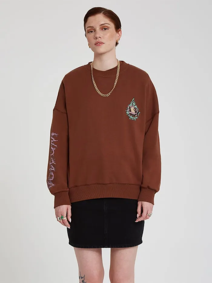 Womens Hoodies and Sweatshirts Volcom MAX LOEFFLER FA CREW 8211 BROWN