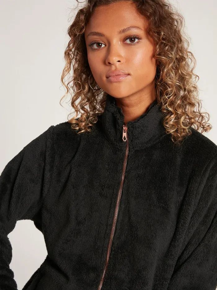 Womens Hoodies and Sweatshirts Volcom Pheelin Phuzzy Zip Jacket 8211 Black
