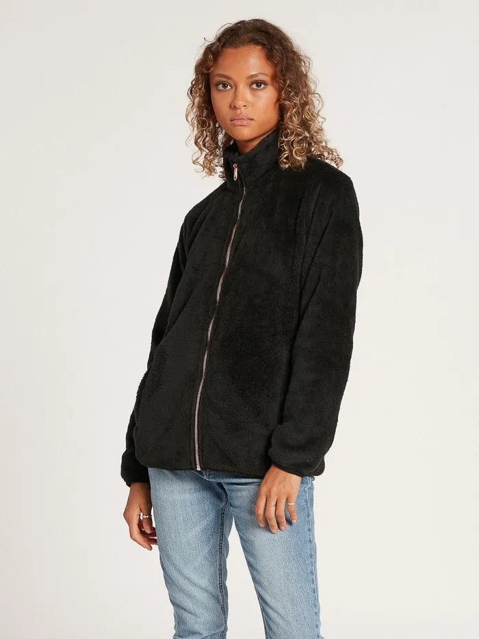 Womens Hoodies and Sweatshirts Volcom Pheelin Phuzzy Zip Jacket 8211 Black