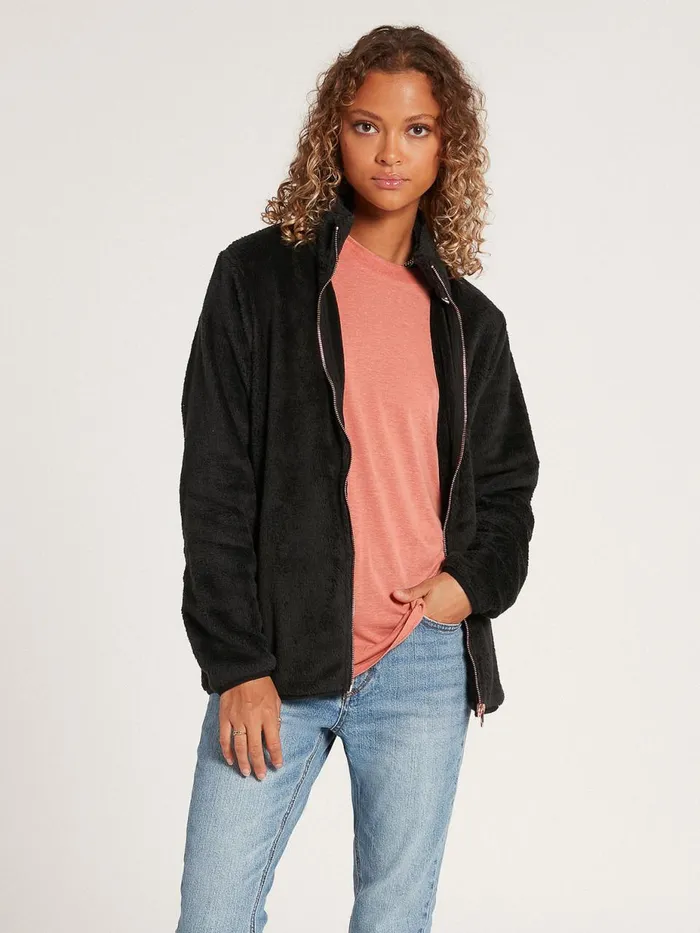Womens Hoodies and Sweatshirts Volcom Pheelin Phuzzy Zip Jacket 8211 Black