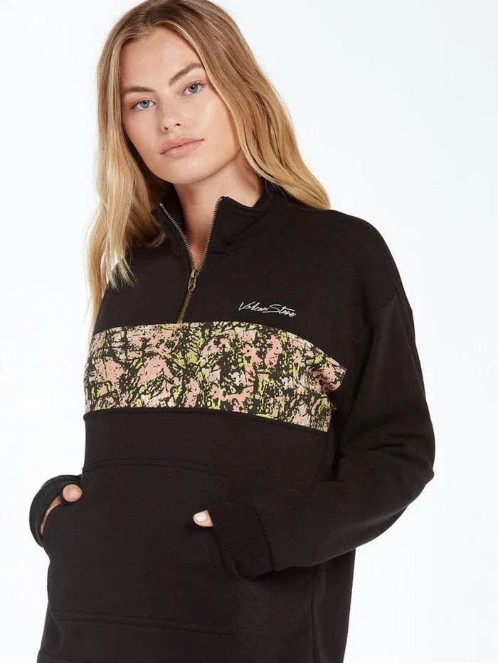 Womens Hoodies and Sweatshirts Volcom Stone Stacked Mock Neck 8211 Black