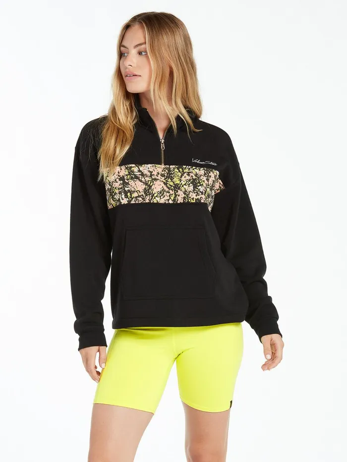 Womens Hoodies and Sweatshirts Volcom Stone Stacked Mock Neck 8211 Black