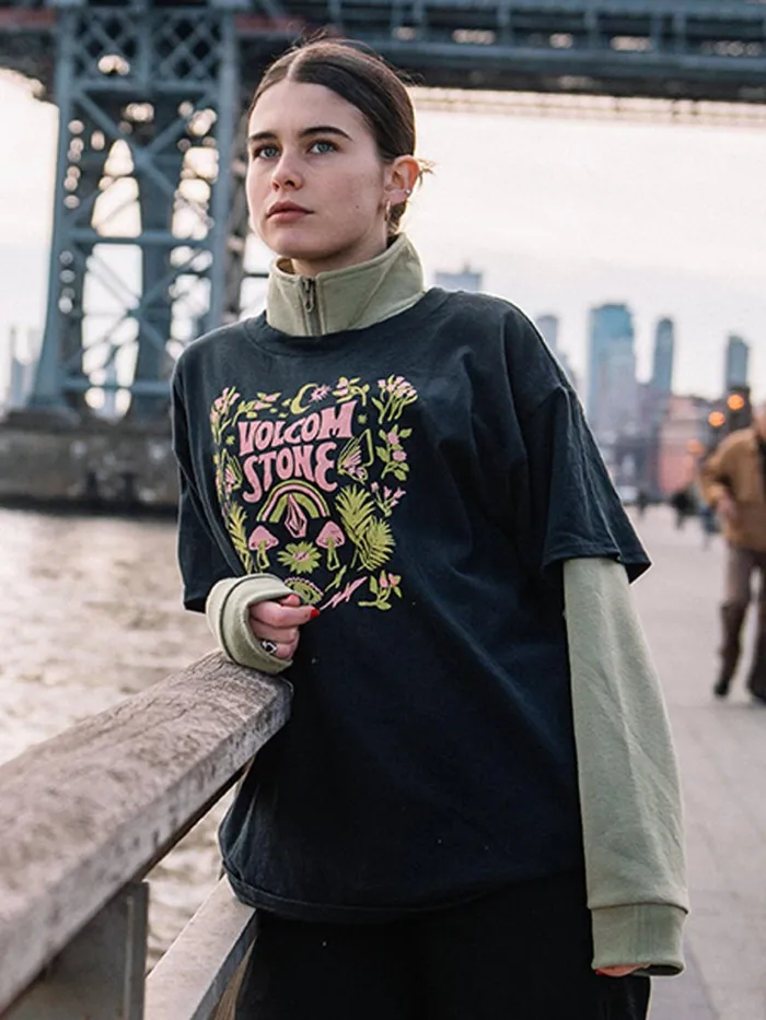 Womens Hoodies and Sweatshirts Volcom Stone Stacked Mock Neck 8211 Light Army