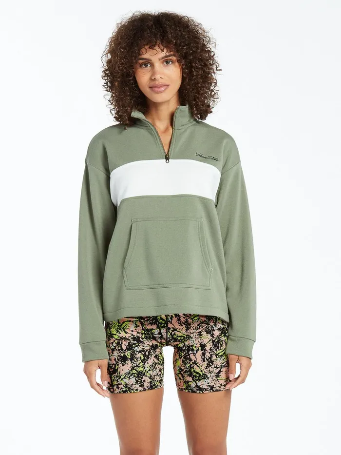 Womens Hoodies and Sweatshirts Volcom Stone Stacked Mock Neck 8211 Light Army