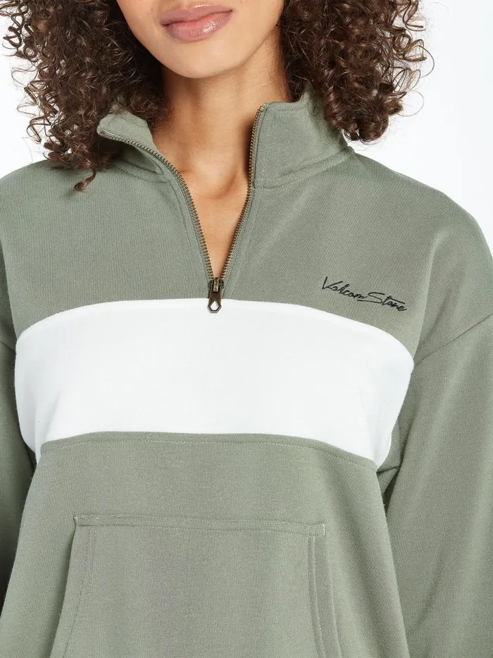 Womens Hoodies and Sweatshirts Volcom Stone Stacked Mock Neck 8211 Light Army