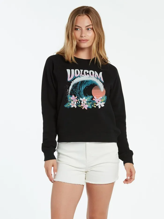 Womens Hoodies and Sweatshirts Volcom Truly Stokin Crew 8211 Black