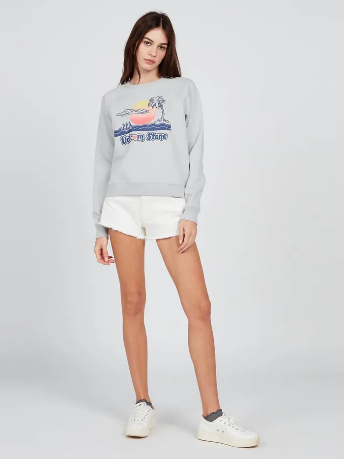 Womens Hoodies and Sweatshirts Volcom Truly Stokin Crew 8211 Daze Grey