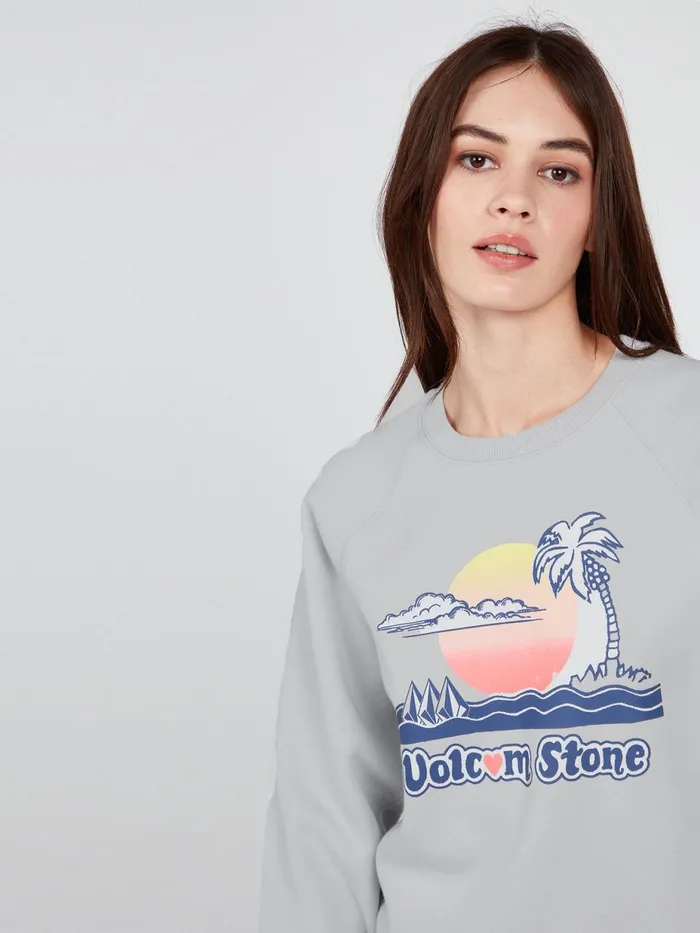 Womens Hoodies and Sweatshirts Volcom Truly Stokin Crew 8211 Daze Grey