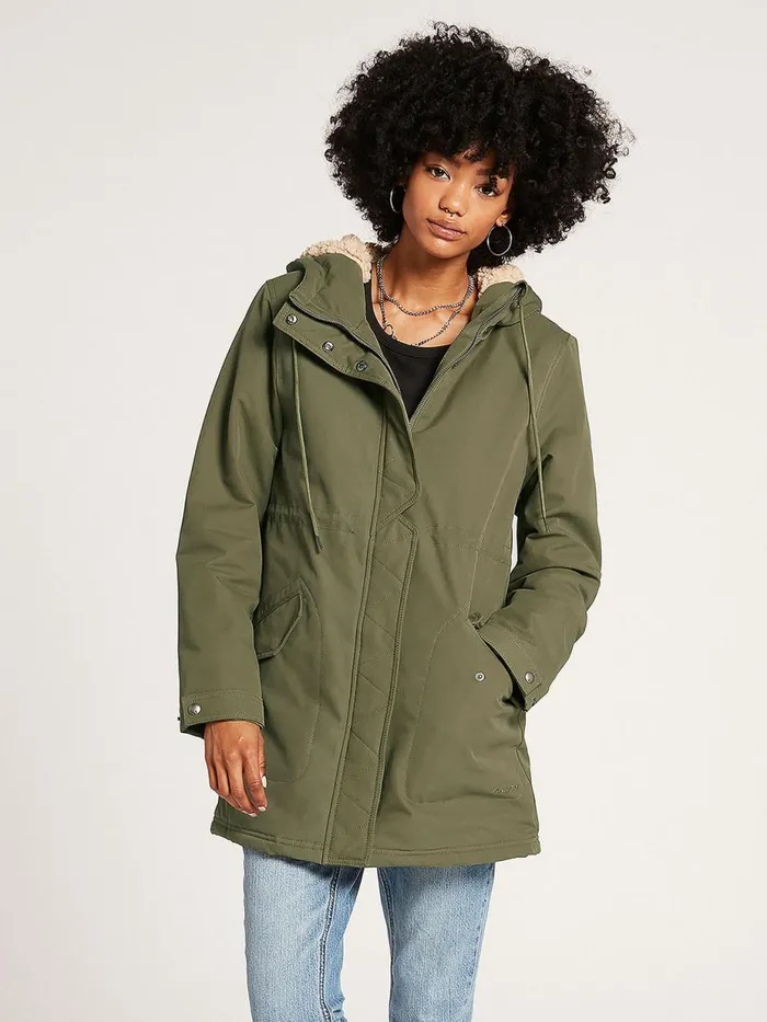 Womens Jackets Volcom Less Is More 5K Parka Jacket 8211 Army Green Combo