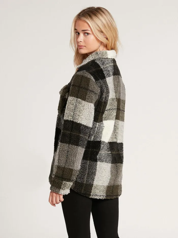 Womens Jackets Volcom Silent Sherpa Plaid Jacket 8211 Army Green Combo