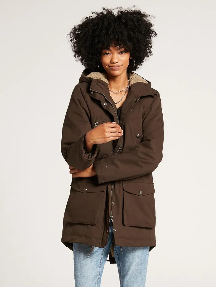 Womens Jackets Volcom Walk On By 5K Parka Jacket 8211 Dark Brown
