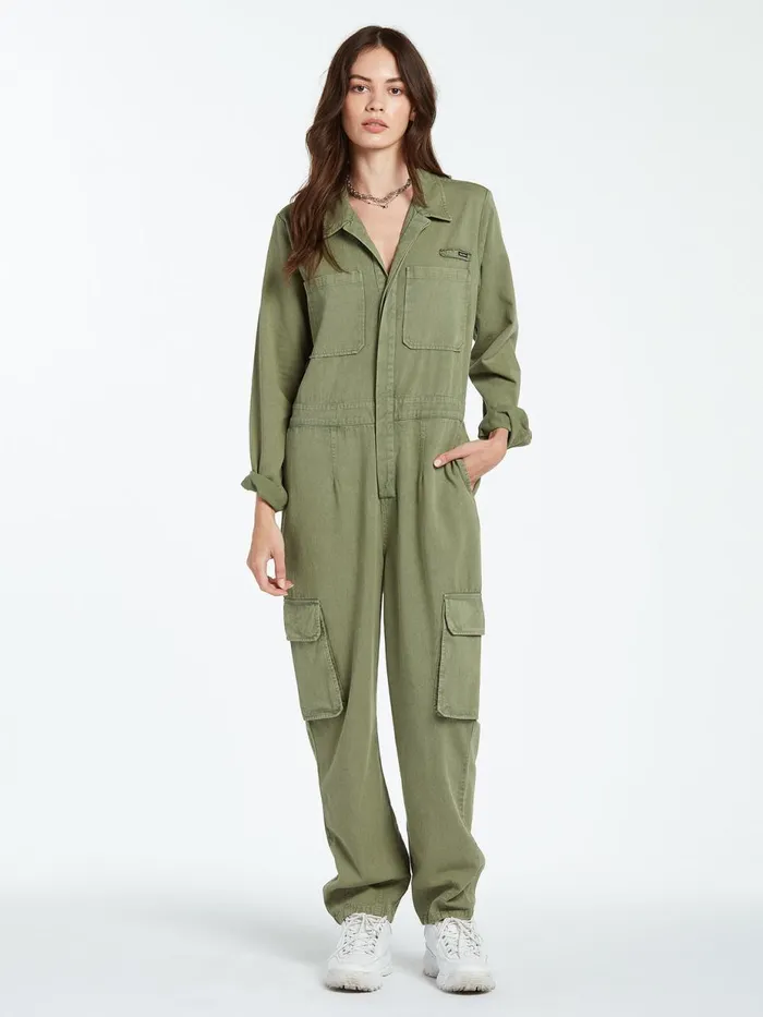 Womens Jumpsuits and Rompers Volcom Inflight Safari Jumpsuit 8211 Light Army