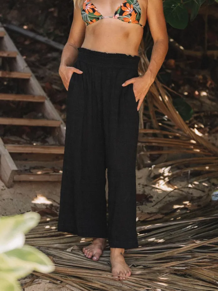 Womens Pants Volcom Sun Spent Wide Leg Beach Pant 8211 Black