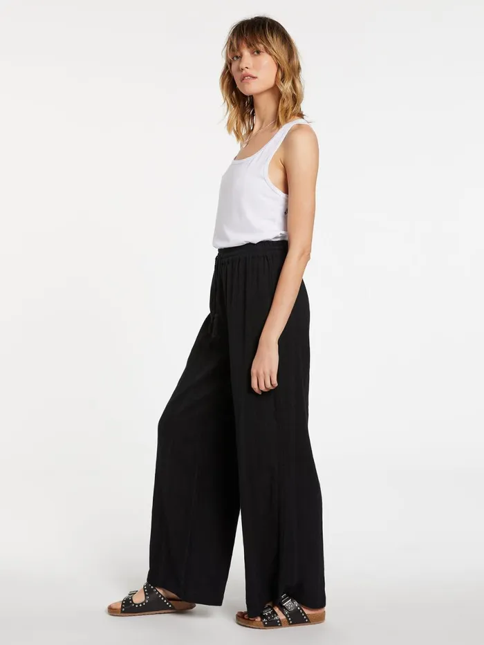 Womens Pants Volcom Sun Spent Wide Leg Beach Pant 8211 Black