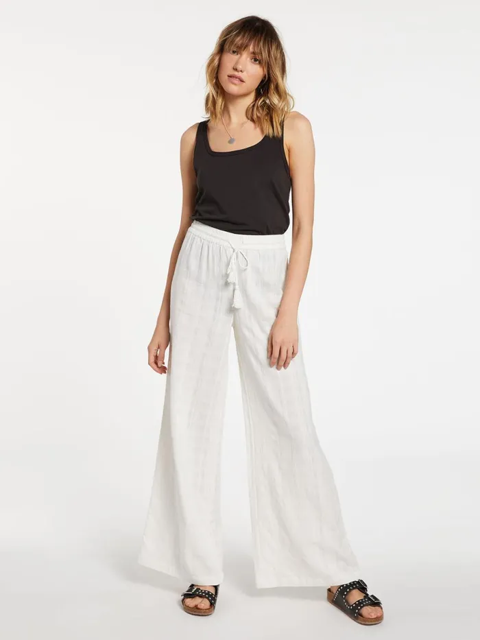 Womens Pants Volcom Sun Spent Wide Leg Beach Pant 8211 Star White