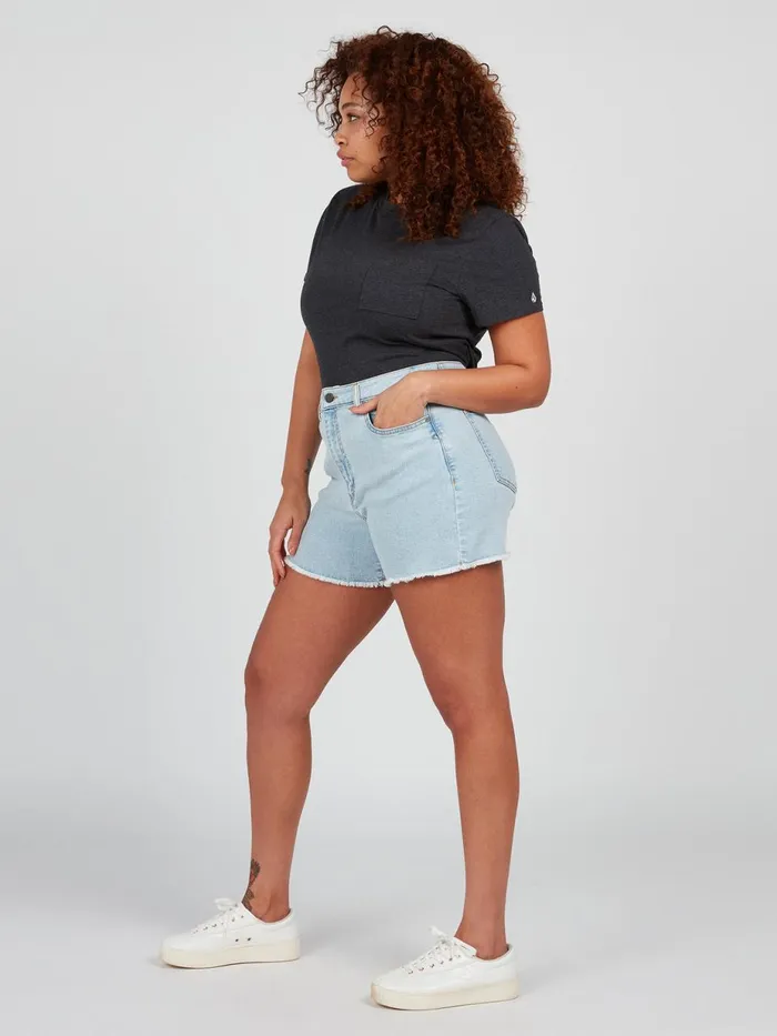 Womens Shorts Volcom Stone Step High Rise Denim Shorts 8211 Thrifter Blue Light