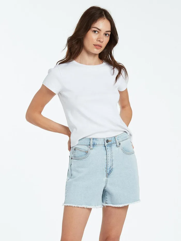 Womens Shorts Volcom Stone Step High Rise Denim Shorts 8211 Thrifter Blue Light