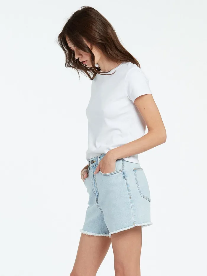 Womens Shorts Volcom Stone Step High Rise Denim Shorts 8211 Thrifter Blue Light