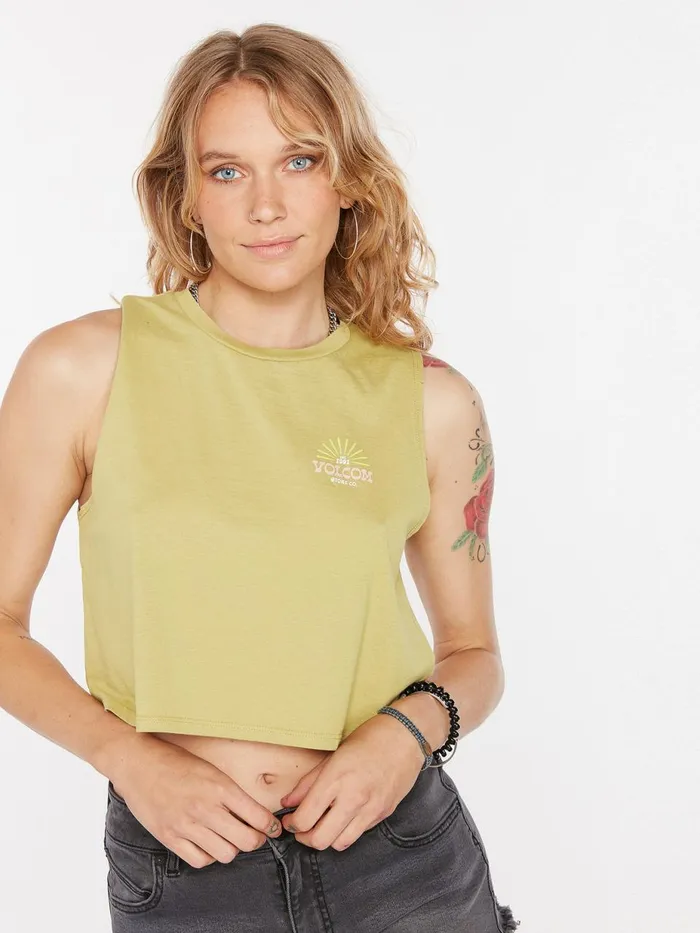 Womens Tops Volcom Stone Hour Crop Tank 8211 Shadow Lime