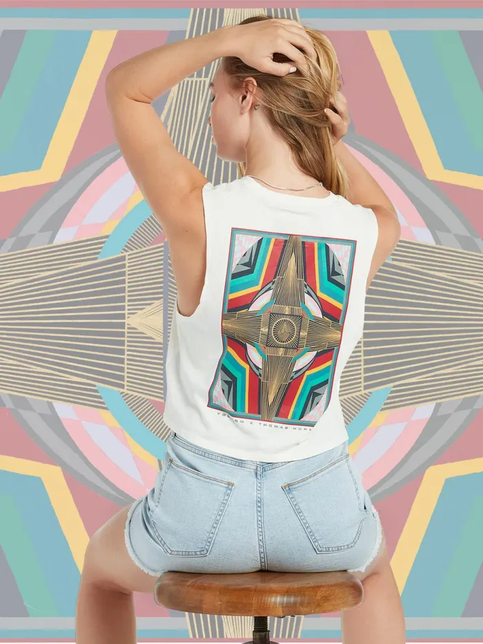 Womens Tops Volcom Thomas Hooper Crop Tank 8211 Star White