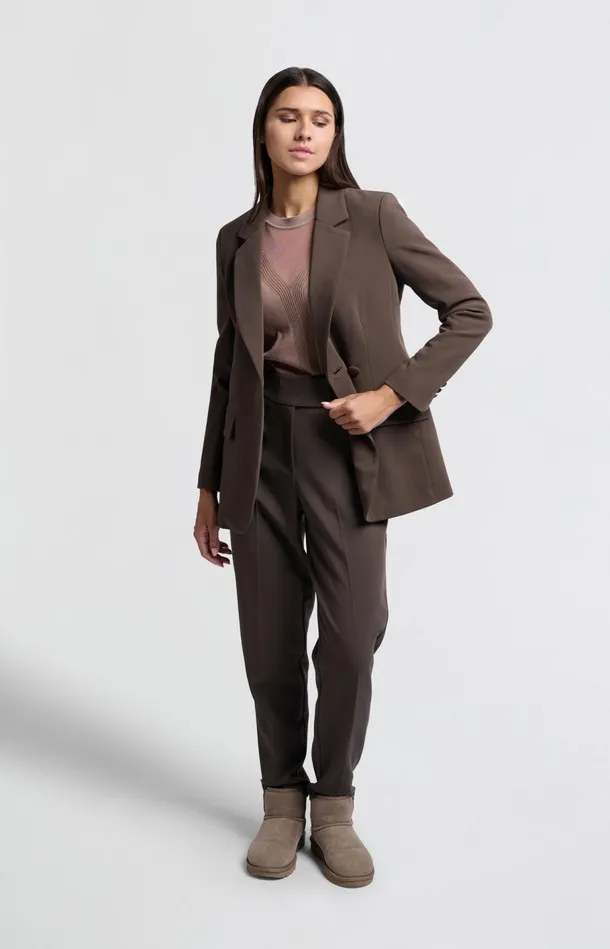 Woven Blazer With Fitted Fit Button And Pockets Chocolate Brown Women YAYA Blazers Woven Blazer With Fitted Fit Button And Pockets Chocolate Brown Women YAYA Blazers
