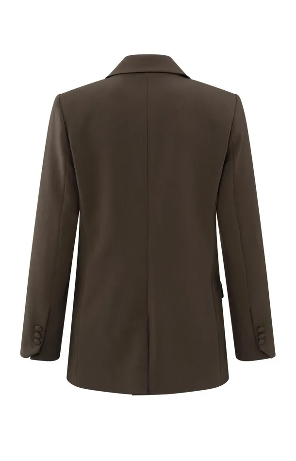 Woven Blazer With Fitted Fit Button And Pockets Chocolate Brown Women YAYA Blazers Woven Blazer With Fitted Fit Button And Pockets Chocolate Brown Women YAYA Blazers