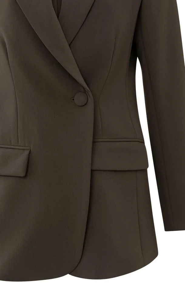 Woven Blazer With Fitted Fit Button And Pockets Chocolate Brown Women YAYA Blazers Woven Blazer With Fitted Fit Button And Pockets Chocolate Brown Women YAYA Blazers