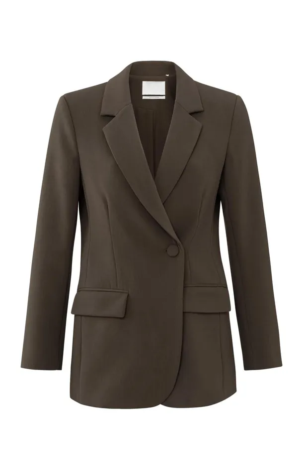 Woven Blazer With Fitted Fit Button And Pockets Chocolate Brown Women YAYA Blazers Woven Blazer With Fitted Fit Button And Pockets Chocolate Brown Women YAYA Blazers