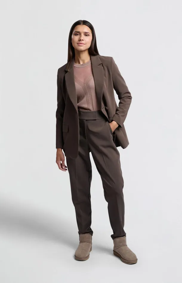 Woven Blazer With Fitted Fit Button And Pockets Chocolate Brown Women YAYA Blazers Woven Blazer With Fitted Fit Button And Pockets Chocolate Brown Women YAYA Blazers