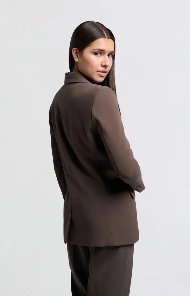 Woven Blazer With Fitted Fit Button And Pockets Chocolate Brown Women YAYA Blazers Woven Blazer With Fitted Fit Button And Pockets Chocolate Brown Women YAYA Blazers