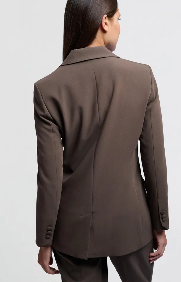 Woven Blazer With Fitted Fit Button And Pockets Chocolate Brown Women YAYA Blazers Woven Blazer With Fitted Fit Button And Pockets Chocolate Brown Women YAYA Blazers