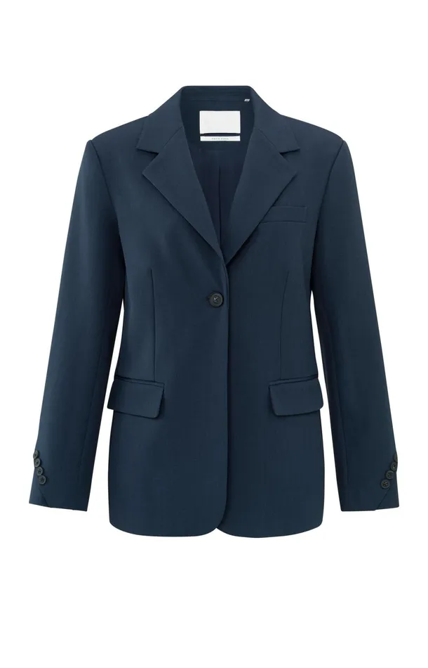 Woven Blazer With Pockets And Button Details On Sleeves Outer Space Blue Women YAYA Blazers Woven Blazer With Pockets And Button Details On Sleeves Outer Space Blue Women YAYA Blazers