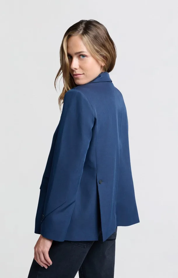 Woven Blazer With Pockets And Button Details On Sleeves Outer Space Blue Women YAYA Blazers Woven Blazer With Pockets And Button Details On Sleeves Outer Space Blue Women YAYA Blazers