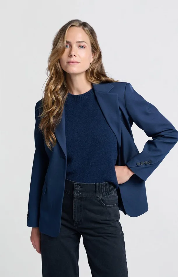Woven Blazer With Pockets And Button Details On Sleeves Outer Space Blue Women YAYA Blazers Woven Blazer With Pockets And Button Details On Sleeves Outer Space Blue Women YAYA Blazers